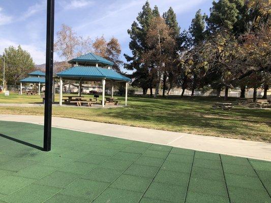 Gazebo and picnic tables.