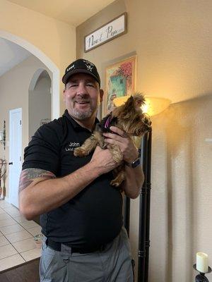 John holding our Yorkshire terrier