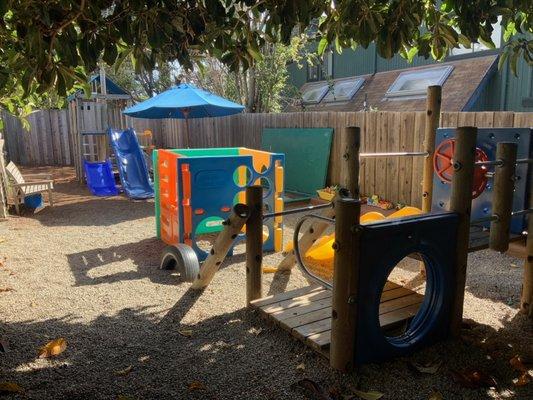 Lower playground with four climbing structures