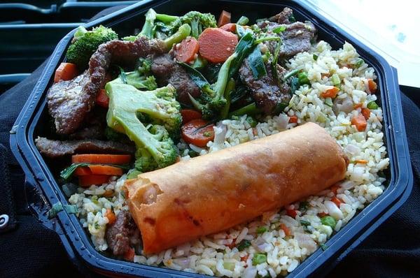 Combo Plate w/ Broccoli Beef, Veggie Fried Rice & Egg Roll