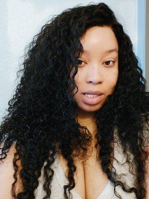 Signature Deep Curly 26" Weft Extensions with a Lace Frontal base Available at zolasbounty.com