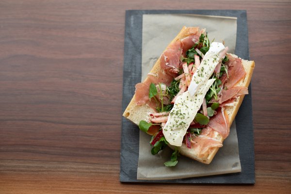 Herrera - Prosciutto, Apple, Brie, Watercress, Green Onion Soubise on Merzbacher Hoagie*