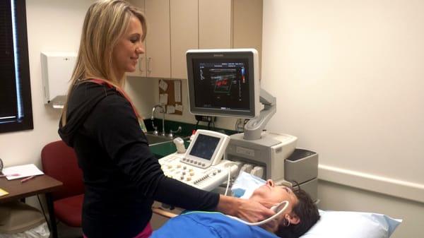 Shelly performing a carotid ultrasound!