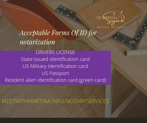 Non expired picture identification is required to notarize all documents.