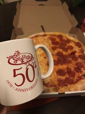 Sal's 50th Anniversary Mug and a Large Pie