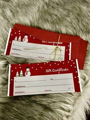 Gift certificates available for that perfect gift that's on everyone's list at Christmas!