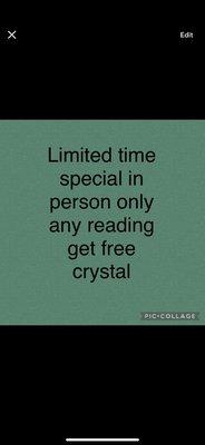 Special in person only with any reading get free crystal