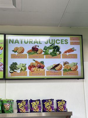 Natural juices menu