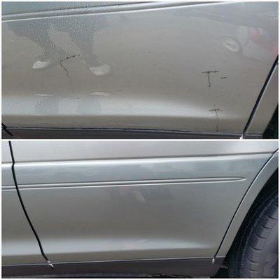 Before and After. Customer thought this was a scratch, but we were able to remove all of these black marks from the vehicle.