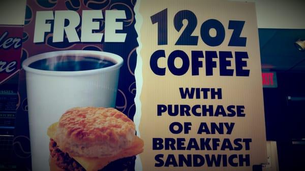 Free coffer with breakfast sandwich