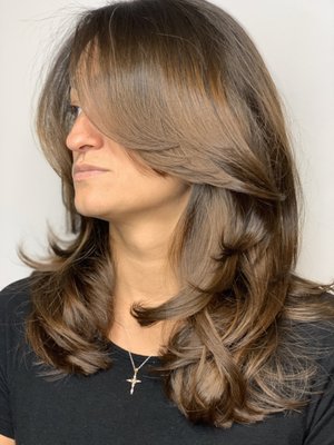 Layered haircut with a solid base