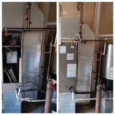 Before and after, hydronic coil air handler.