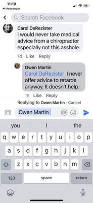 Interaction with "dr" Owen Martin. Not a good interaction.