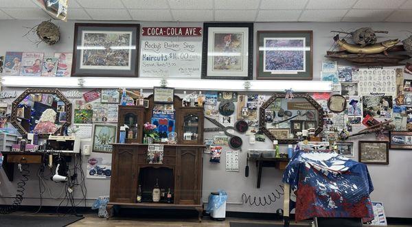 A lot of Civil War memorabilia on the wall, deer heads, NASCAR.