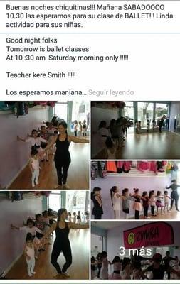 Ballet classes for girls every Saturday from 10:30-11:30am at Angie Dance Studio. $10 per class