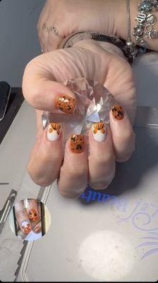 Nextgen white and glitter orange with HAND DRAWN pumpkin mickeys and black Mickeys