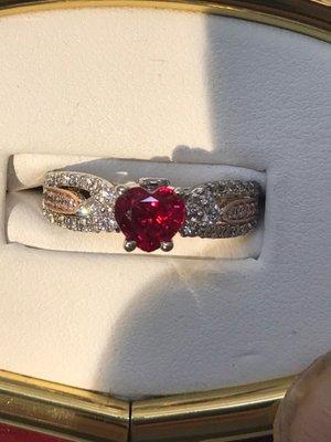 Beautiful natural heart shape Ruby Engagement ring .Only at Master jewelers in Issaquah,WA