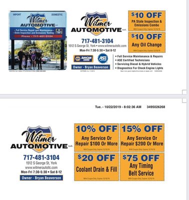 Use any of these coupons when you need service!