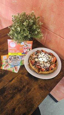 Our waffles 5g of fiber , sustains energy & satisfies hungery non  artificial sweeteners stop on by we got u