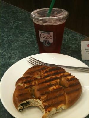 Grilled spinach feta stuffed pretzel and Tazo passion fruit tea & lemonade