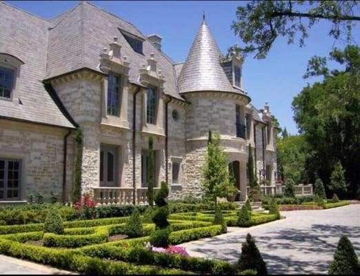 Preston Hollow Estate project off Park Ln.  Driveway, fencing, landscaping, motor court, stone patios, water features.