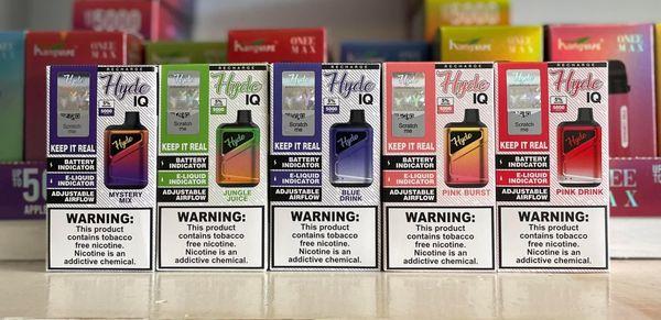 Hyde IQ 
-5000 Puffs
-Battery Indicator 
-E-Liquid Indicator 
-Adjustable Air Flow