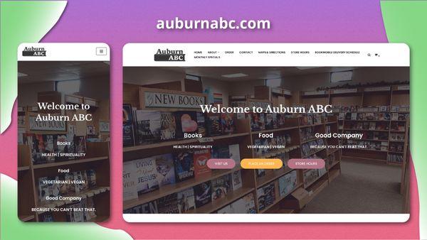 As a local bookstore, Auburn ABC wanted a simple, authentic design. Notice the muted colors and the photo of the actual shop.