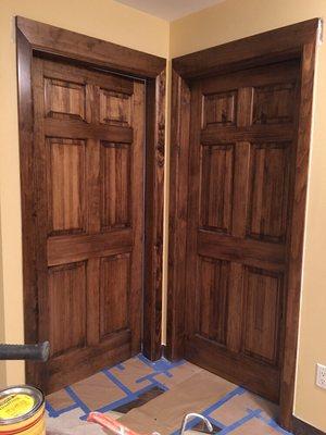 New doors  hand sanded and stained lacquered and trim work copper Mountain resort