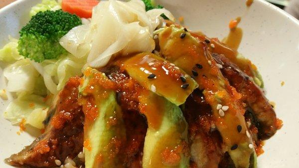 Unagi and avocado Bowl, love barbecue eel over white rice!