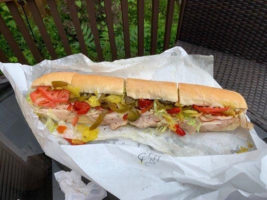 Turkey Sub... walk it through the garden!  Hot AND sweet peppers... oil and vinegar!