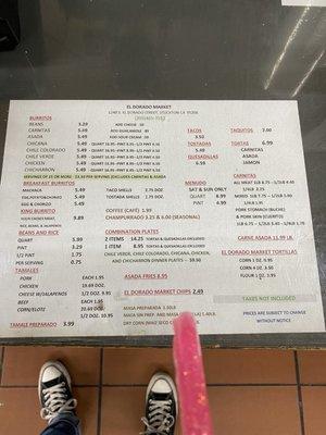 Their food menu. Everything is to-go as there is no seating available.