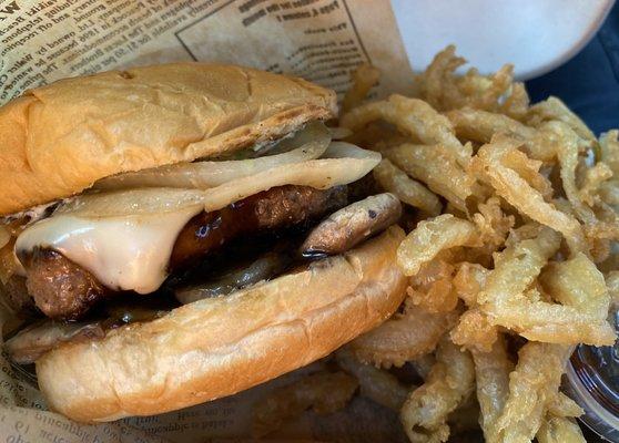 Hapa Burger & beer-battered onion strings