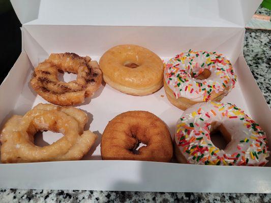 Old fashioned, glazed, frosted, cake donuts