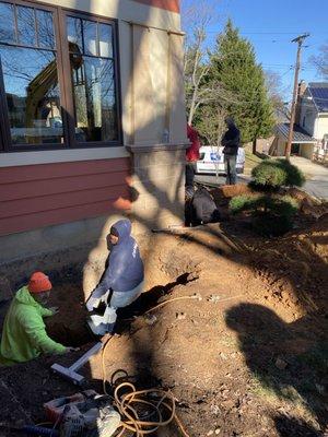 Clearly dirt on the southeast side of the addition.