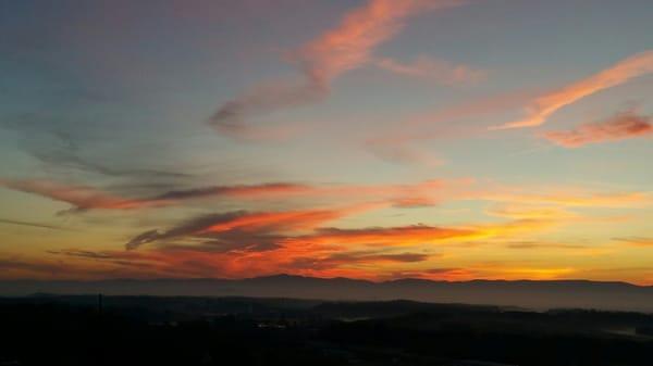 Front parking lot,  sunrise