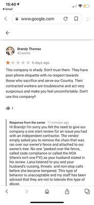 Companies reply to my review.