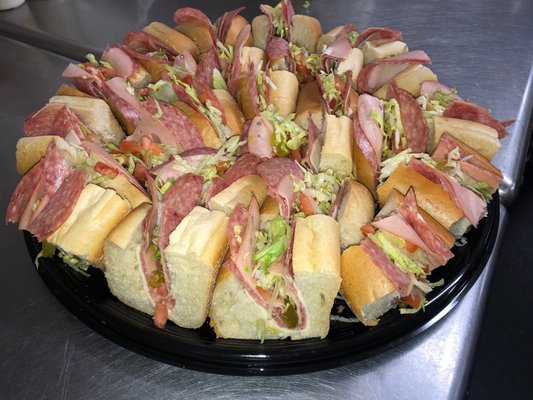 Sub tray platter full of the most popular Italian sandwiches