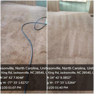 Before and after carpet cleaning