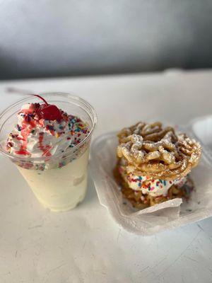 Funnelcake sandwich and birthday milkshake!