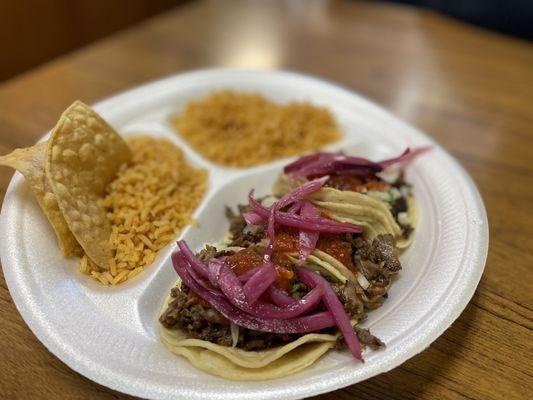 3 taco plate double rice no beans