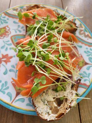 Lox, caper sill schmear, microgreens, & pickled potatoes