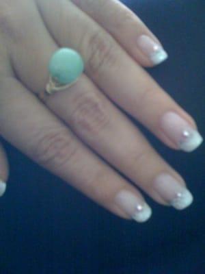 French Manicure with glitter and swarovski crystals/GEL