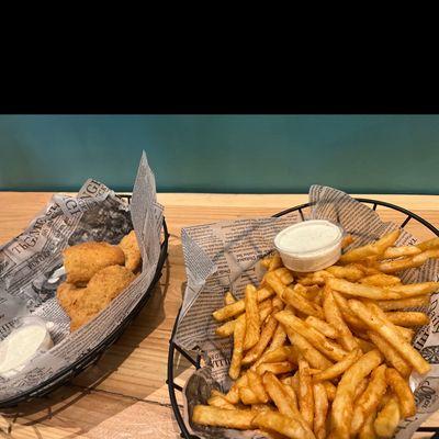 Chicken strips (what's left) & fries.