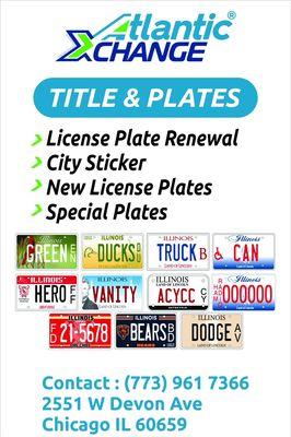 Title & Plates
 City Sticker
 Renewal