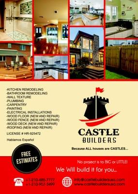 No project is to BIG or LITTLE! We Will build it for you...CASTLE BUILDERS USA +1-210-485-7777 +1-210-907-3499 LICENSE # HR-925472 -KITCHEN