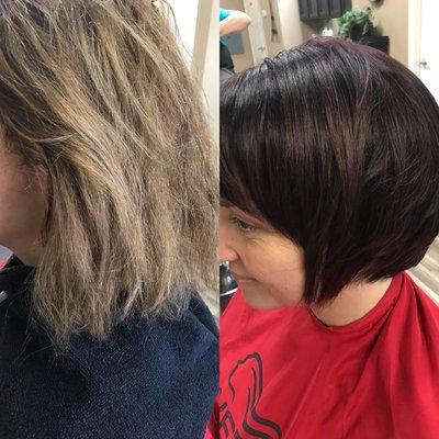 A transformation of a great haircut and color!