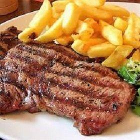 grilled beef steak end fries