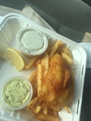 Fish and chips, I had already eaten half the fries before I took this picture! The portion of fries is huge!