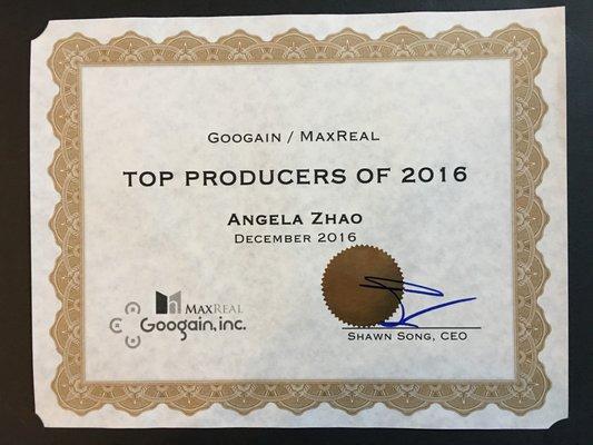 2016 Top Producer Cert