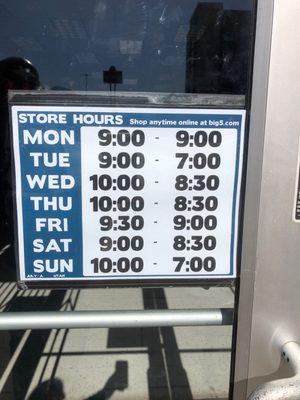 Store hours as of 7/5/23